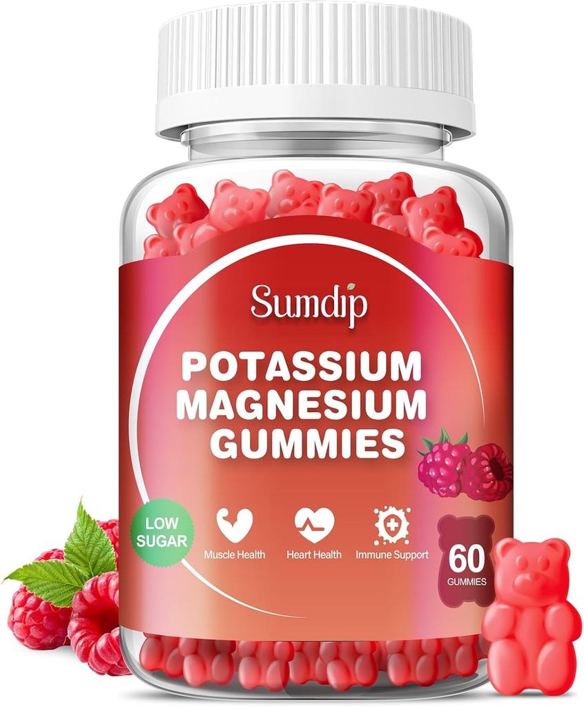 Potasium Magnesium Gummies Tambahan Potassium Tinggi Potasium Citrate Magnesium Citrate, Dukung Relaksasi Otot Leg untuk Pria dan Wanita 60 Gumberry