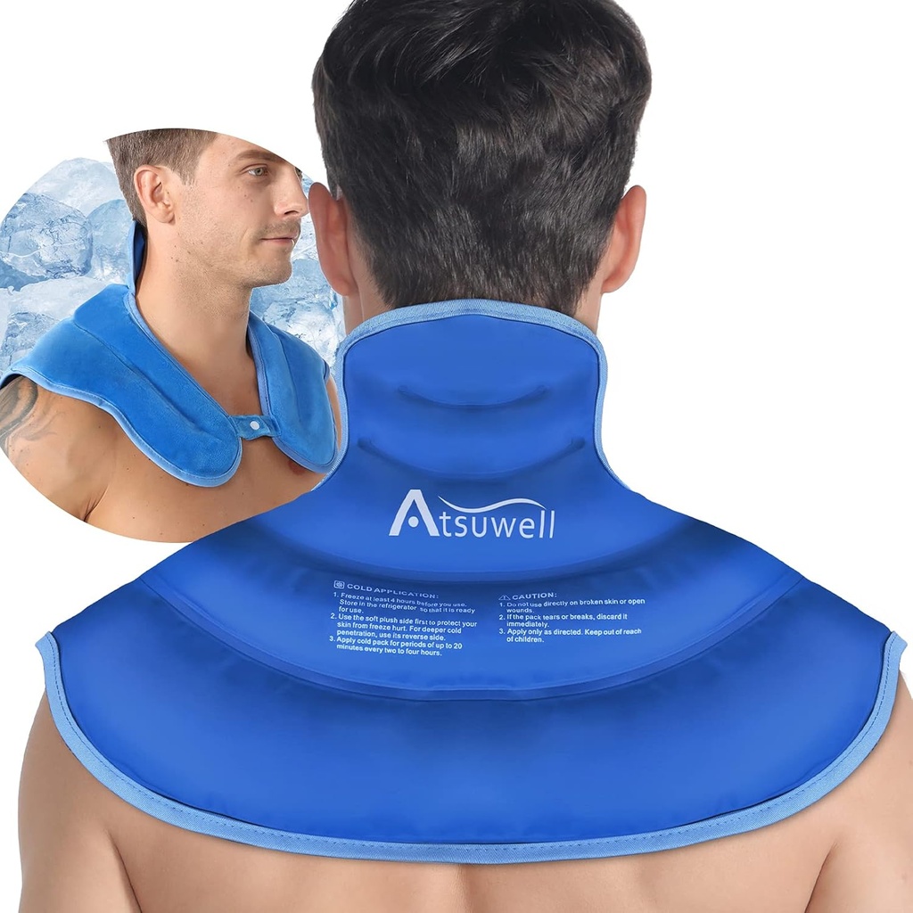 Atsuwell Ice Pack untuk Kompresi Dingin Neck dan Shoulders, Kandang Es Bahu Dapat Dipakai Ulang Gel, Kemasan Besar Belakang Cold Kemasan untuk Neck, Bahu, Hip, Biru
