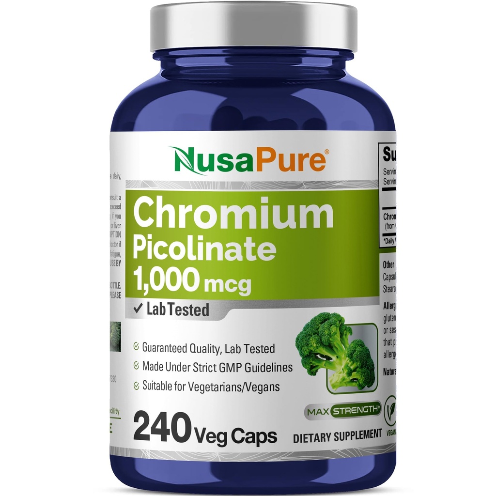 NusaPure Chromium Picolinate 1000mcg 240 Vevgie Capsules (Non- GMO, Vegan)