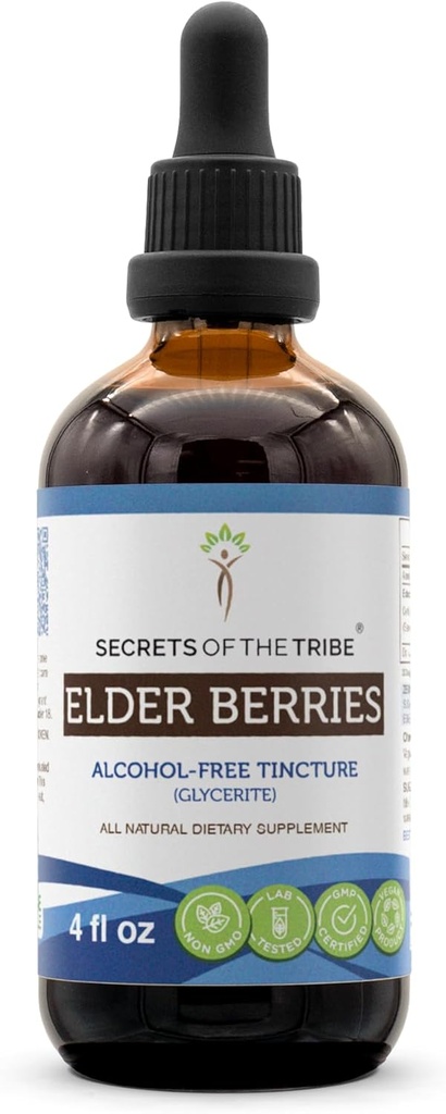 Rahasia Suku Berries Alcohol- Free Tincture (Glycerite) 678 mg Elder Berry (Sambucus Nimra) Dikeringkan (4 Fl Oz) Suplemen Immune Dukungan