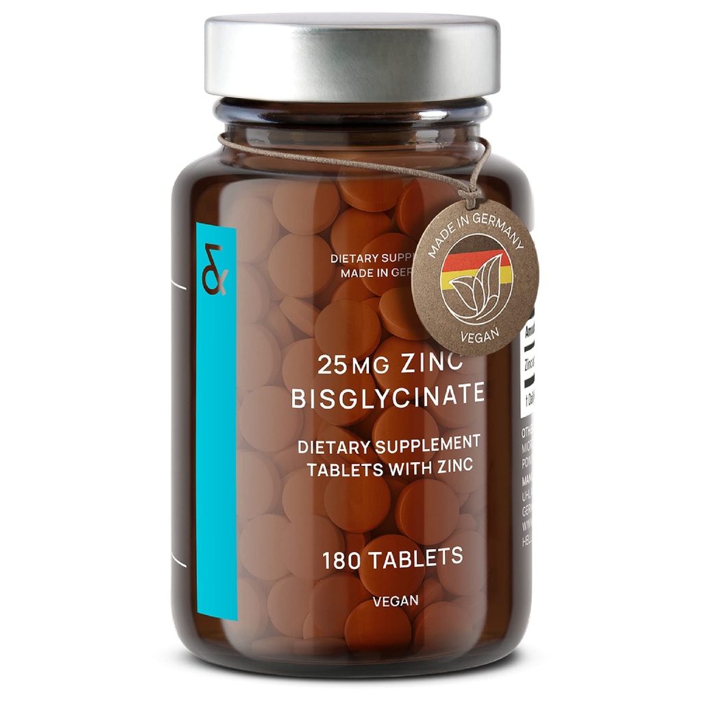 CLAV ® Zinc Bisglycinate 25mg - 180 Tablet (6 Bulan Supply) - Natural Chlated Zinc Supplement - Vegan Zinc Glycinate for Imune & Skin Dupport