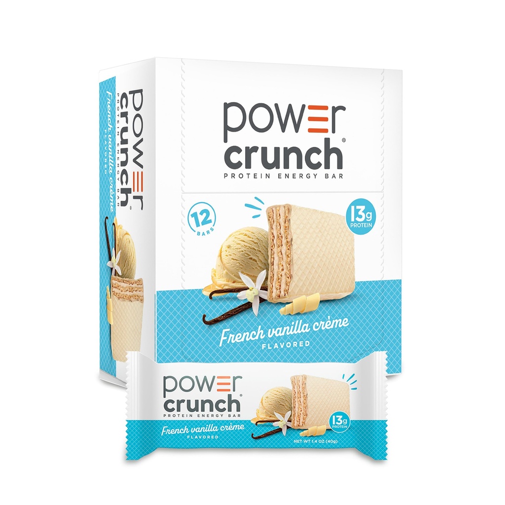 Power Crunch Protein Waper Bars, Snack Protein Tinggi dengan Rasa Lezat, French Vanilla Creme, 1.4 Ounce (12 Count)