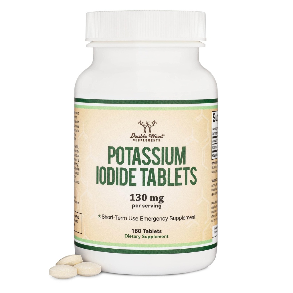 Potassium Iodide 130mg Tablet - Penggunaan Darurat untuk Pameran - 180 Cacah, 3 Bulan Supplemen Kayu Ganda
