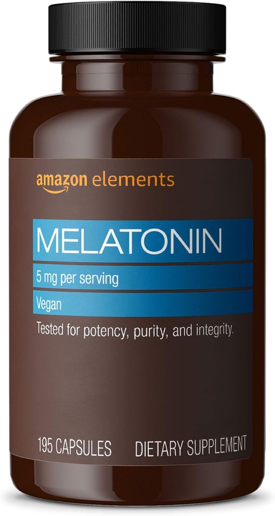 Elemen - Melonatin 5mg Kapsules, Membantu dengan sesekali tidur, Vegan, Unflashted Count, 195 (Paket 1), 6 bulan Pasokan (Paket mungkin bervariasi)