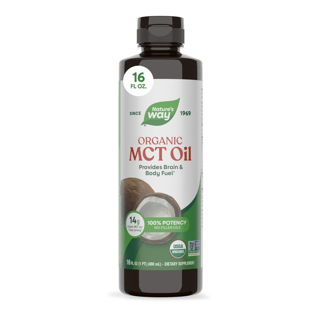 Nature 's Way Organic MCT Oil, 16 Fl Oz, Otak dan Body Fuel from Coconuts *, C8 Caprylic Acid dan C10 Capric Acid, Keto dan Paleo Certifikasi, Organik, Proyek Non-GMO Diverifikasi