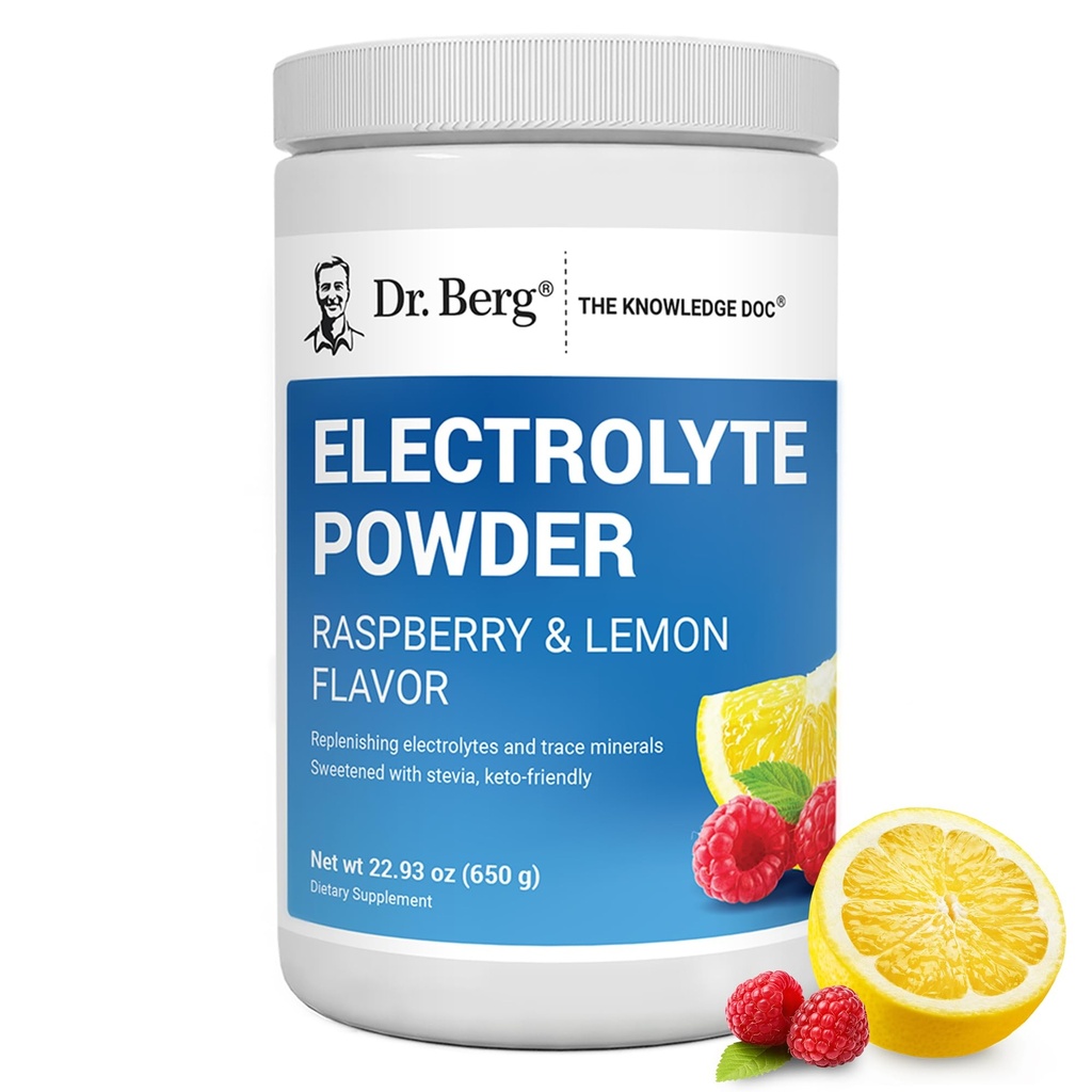 Dr. Berg Zero Sugar Hydration Keto Electrolyte Powder - Enhanced w / 1000 mg of Potasium & Real Pink Himalaya Salt (TIDAK Tabel Garam) - Raspberry & Lemon Flavor Hydration Supplemen Minuman, 100 Pelayan