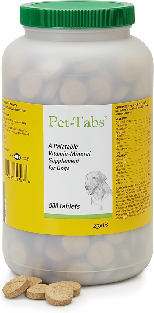 Pet- Tab Multivitamin dan Mineral Tambahan untuk Dogs, Tablet Chewable, 500 Count Bottle untuk Rumah Tangga Multidog