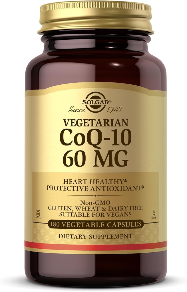 Solgar Vegetarian CoQ-10 60 mg - 180 Vegetable Capsules - Protect Antioksidant - Non-GMO, Vegan, Gluten Free, Dairy Free, Kosher - 180 Servings