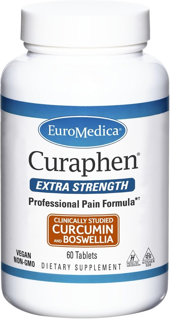 EuroMedica Curaphen Ekstra Kekuatan - 60 Tablet Profesional Formula - Mampu Curcumin & Boswellia dengan DLPA & Nattokinase - Sangat Absorbable - 60 Hamba