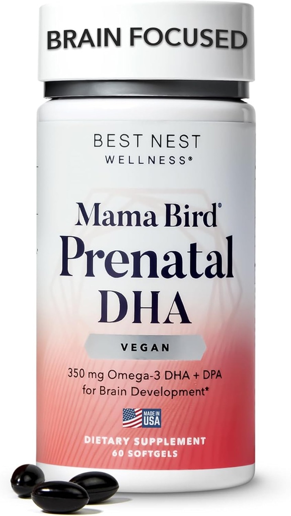 Terbaik Nest Wellness Mama Bird Vegan Prenatal DHA - Otak & Eye Dukungan untuk Bayi - Vegan Prenatal Suplemen dengan Algae DHA - Suplemen Nutres untuk Mom - 60 Softgels
