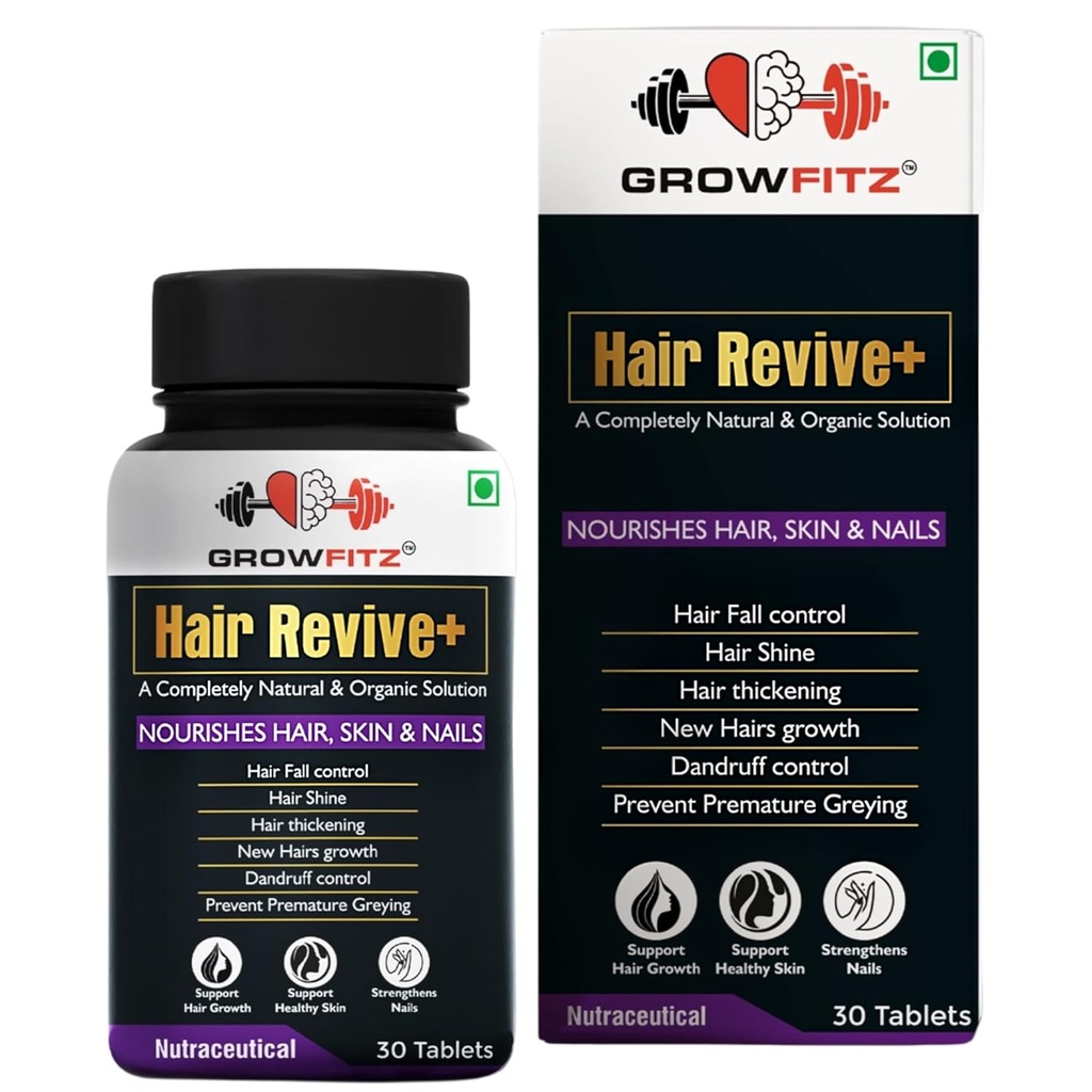 Rambut Revive + £124; Ayurvedic & 100% Natural 124; Pertumbuhan Rambut, Kulit, Nails 124; Untuk Pria & Perempuan - 30 veg tablet (Kembang 1)