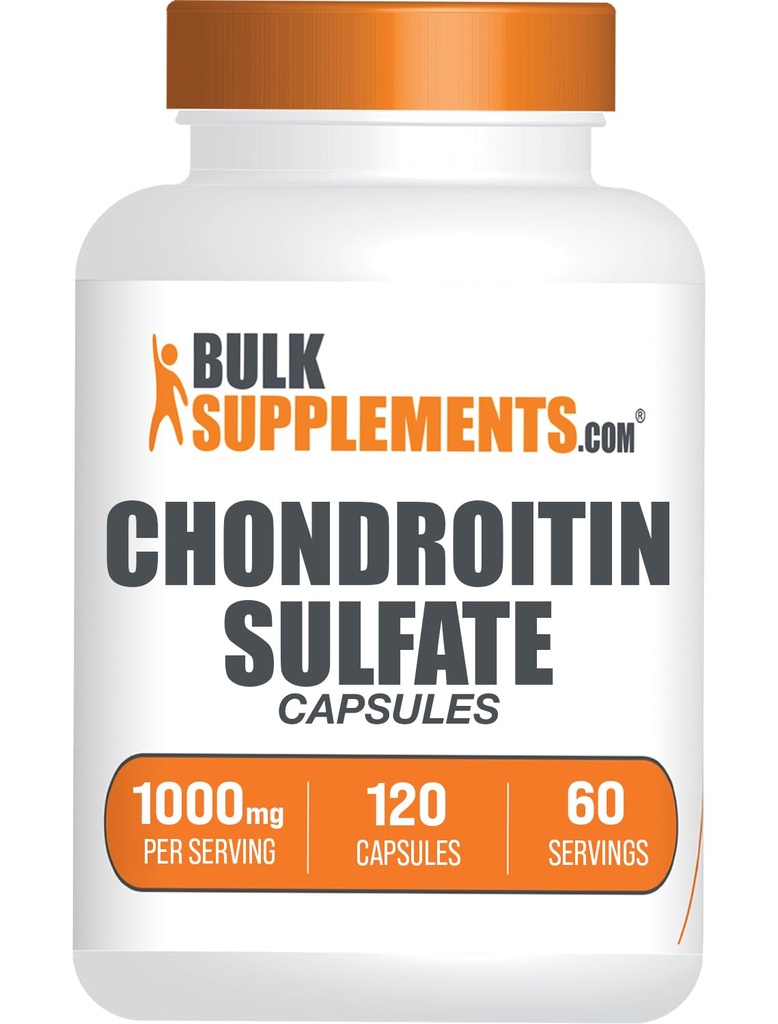 BulkSuplements.com Chondroitin Sulfate Kapsul - Suplemen Nutrisi, Chondroitin Sulfate 1000 mg - Gluten Bebas, 2 Kapsul per Serving, 120 Cacah (Paket 1)