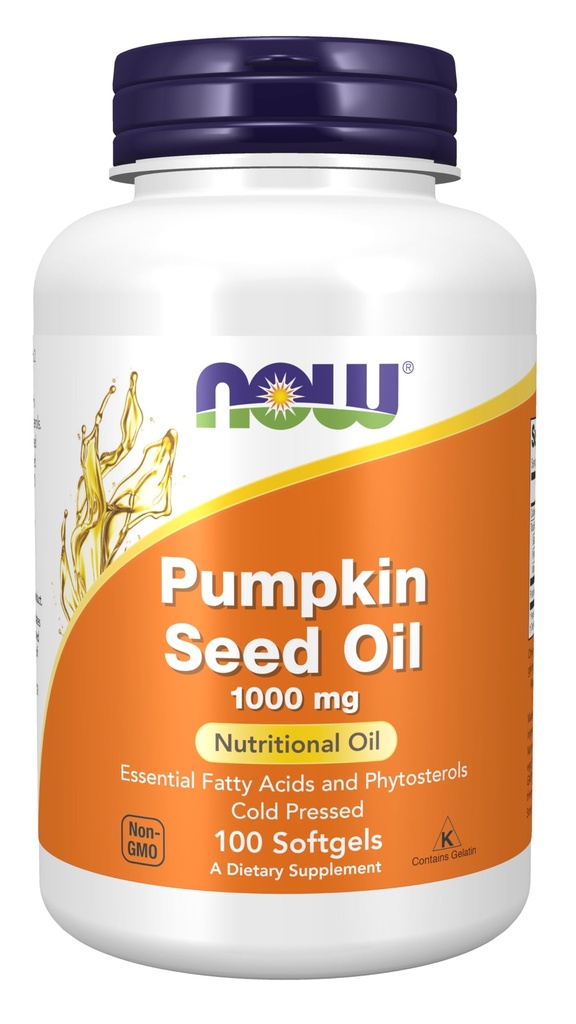 Suplemen NOW, Pumpkin Seed Oil 1000 mg dengan Estimate Fatty Acids dan Phytosterols, Cold Menekan, 100 Softgels