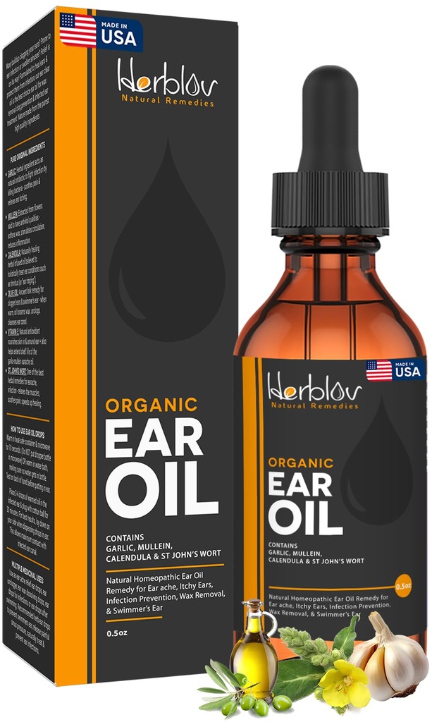 Minyak Telinga Organik untuk Infeksi Telinga - Eardrops Alam untuk Pencegahan Infeksi, Ear Perenang & Wax Removal - Anak-anak, Dewasa, Bayi, Earache Anjing Remedy - dengan Mullein, Garlic, Calendula, Dibuat di Amerika Serikat