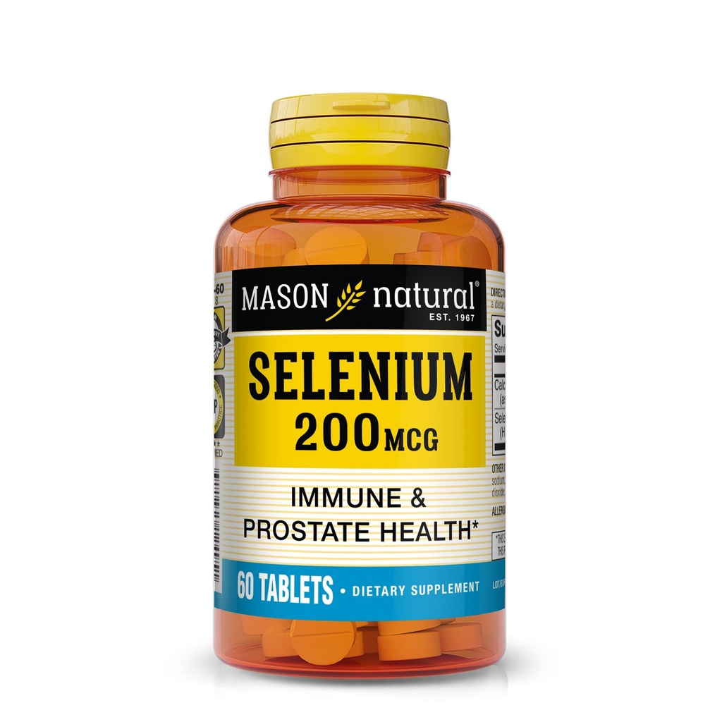 Mason Natural Selenium 200 mcg - Tambahan Antioksidant untuk Dukungan Imune & Prostate Health, Escate Mineral, 60 Tablet