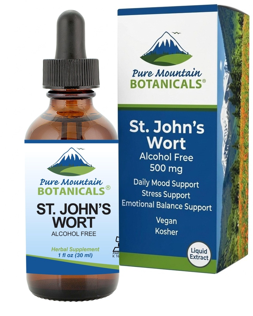 Murni Gunung Botanicals St Johns Welt Tincture - Kosher Liquid St John 's Wort Alcohol- Extract Bebas 500mg Tambahan Vegan