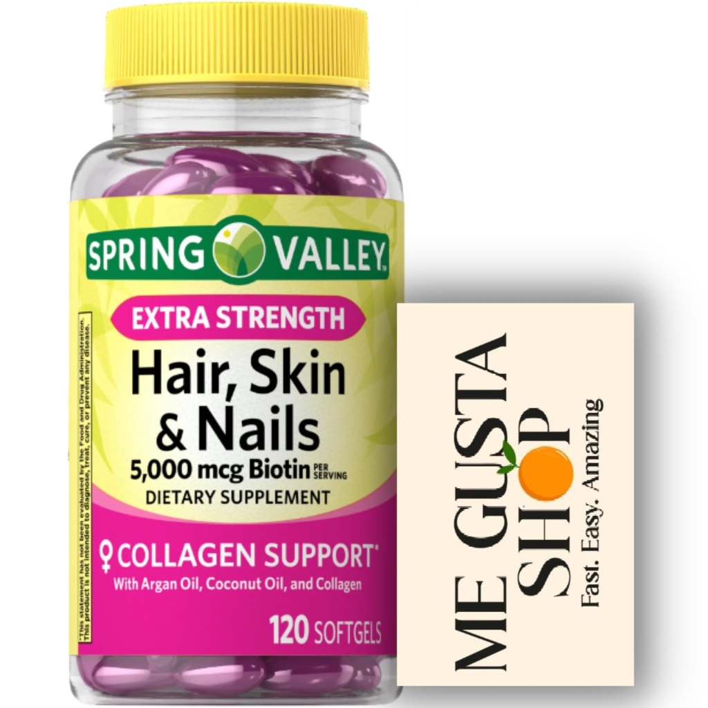 Ekstra Rambut Kekuatan, Skin & Nails Diet Lembah Spring Suplemen, Biotin, Collagen, Gelatin 120 ct Sertakan Pill Organizer