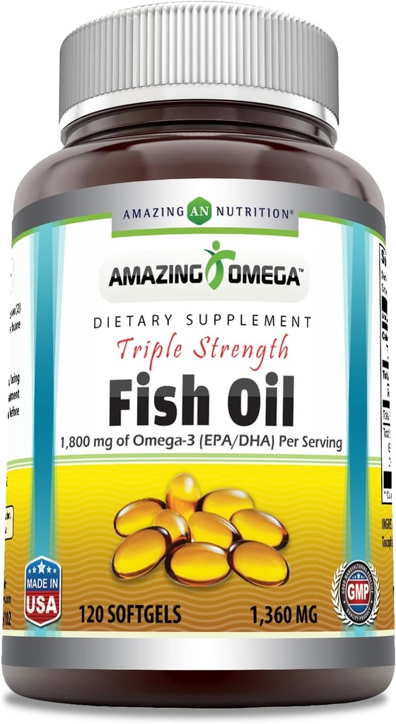 Amazing Omega Triple Strength Fish Oil (Omega-3, EPA / DHA) Supplemen 124; 1360 Mg Per Serving 124; 120 Softgeels Of4; Non- GMO 124; Gluten- Free Alag4; Dibuat di AS