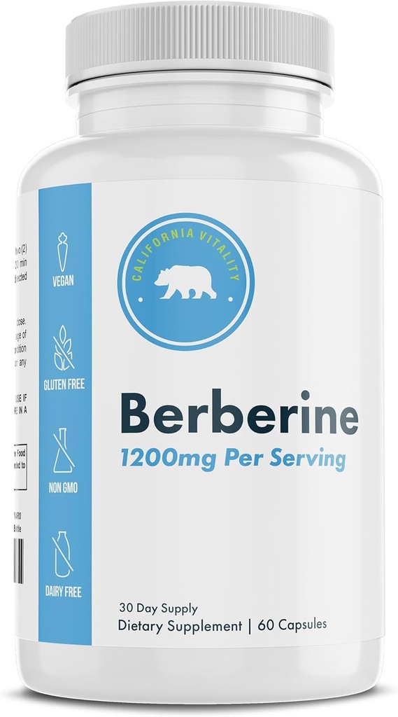Suplemen Berberine 1200mg - 60 Vegan Capsules - Gluten Free, Non- GMO, Dairy Free - 30 Day Suppply