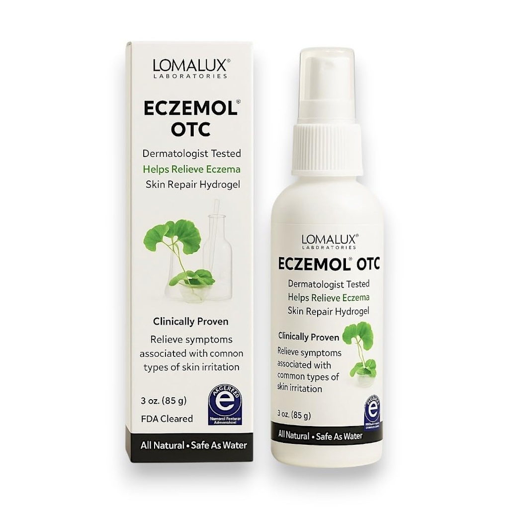 Loma Lux New Eczemol OTC Spray Natural & No Sting Hypochlorous for Eczema, Wounds, Cuts, Radiasi Dermatitis, Skin Irritation, Sunburn, Itchy Skin, untuk Anak & Dewasa (8 Fl Oz).