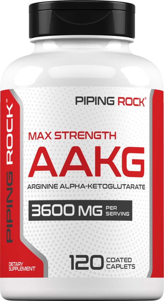 Piping Rock AAKG Suplemen 124; 120 Caplets 12.4; 3600 mg 124; Arginine Alpha- Ketoglutate Suplement Attate 124; Nitric Oxide Enhancer 124; Max Energy 124; Vegetarian, Non-GMO, Gluten Bebas