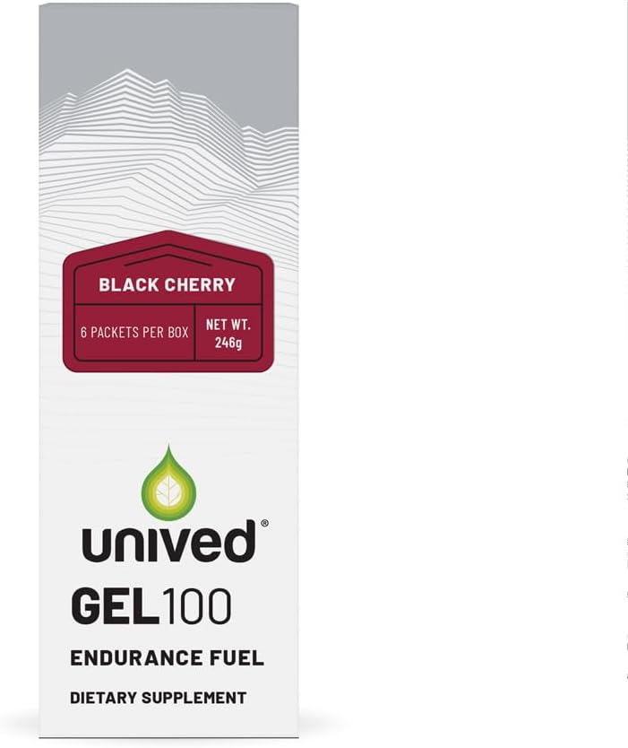Unived Gel 100 - Vegan Energy Gel for Endurance Athletes Runners & Cycists - 100kcal - Black Cherry - Pack of 6