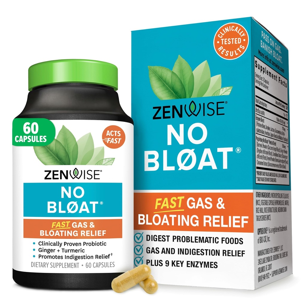Zenwise Health No Bloat Digetical Enzymes for Gut Health, Gas & Bloating Relief