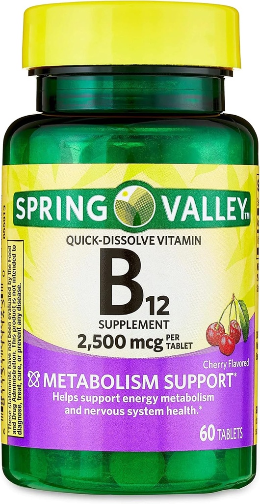 jogi Vitamin B12 Quick- Dissolve Tablet Tambahan Diet, 2.500 Mcg, Cherry Flavor, 1 Tablet per Hari 60 Count