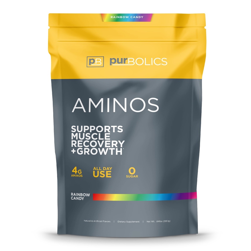 Purbolians Aminos 124; 4g of Free- Formulir Acids, Beta- Alanine, 0 Calories & 60 Servings (Rainbow Candy)