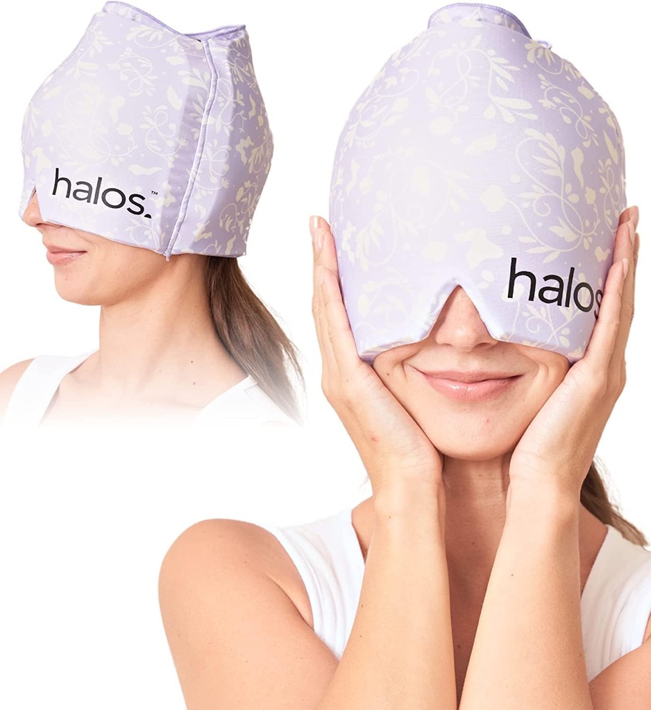 MyHalos ® Migraine Relief Cap, 30% Thicker, 2X More Cooling Gel, Stays Colder for Longer, Fort Fting Ice Hat, Ice Pack Head Cold Relief, Tension Headache Relief Cap (Violet)
