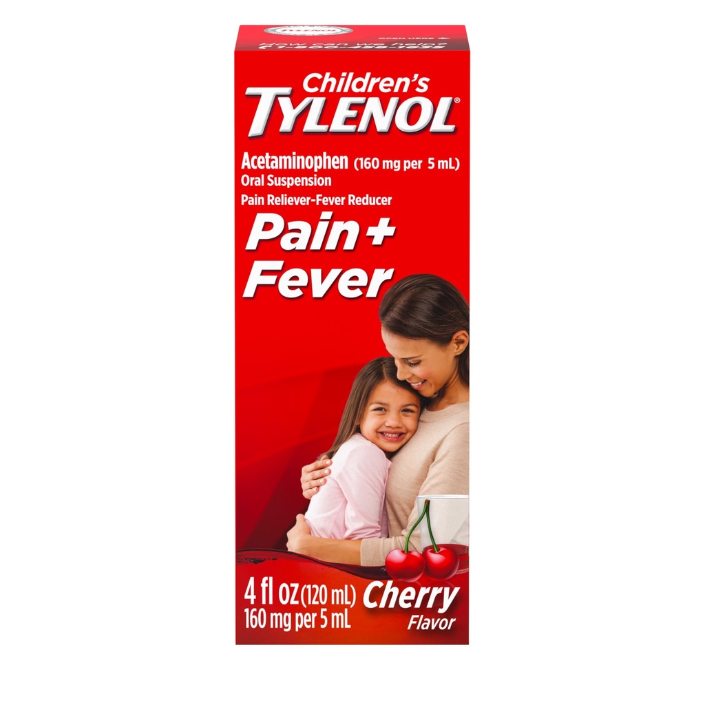 Obat Penderita Sakit Acetaminoprena & Demam, Aspirin -, Ibuprofen- & Alcohol- Free, Cherry, 4 Fl. Oz