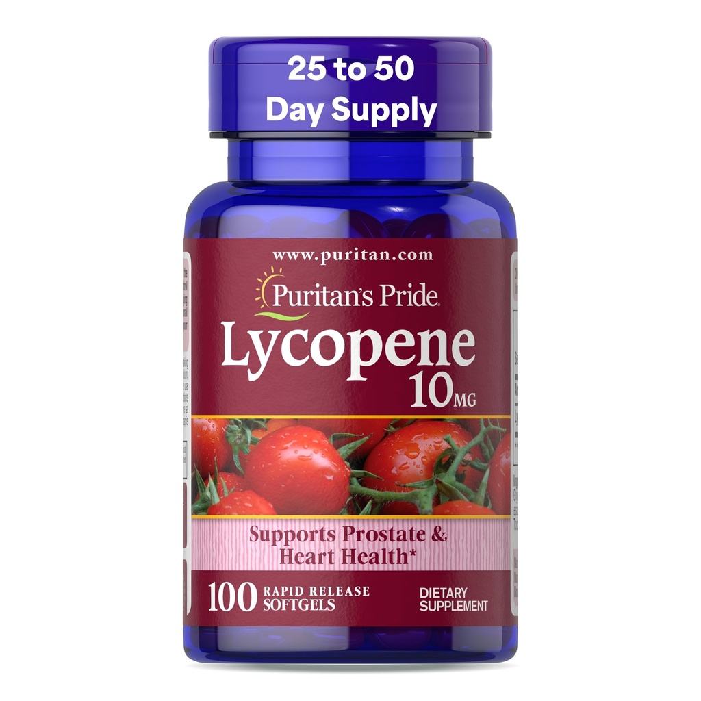 Puritan 's Pride Premium Lycopene 10mg, Dietary Suplement for Prostate, Antioksidant, Heart Health, and Overall Health Suftgels 100 Rapid RAPI
