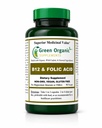 Suplemen Organik Hijau (Pack-1) Vitamin B12 & Folic Acid, 10000 mcg, 90 VCaps, Tangan Dibuat, Vegan, Non- GMO, Mendukung Fuctioning Sistem Gugup, dan Integritas Skin, Rambut & Hati