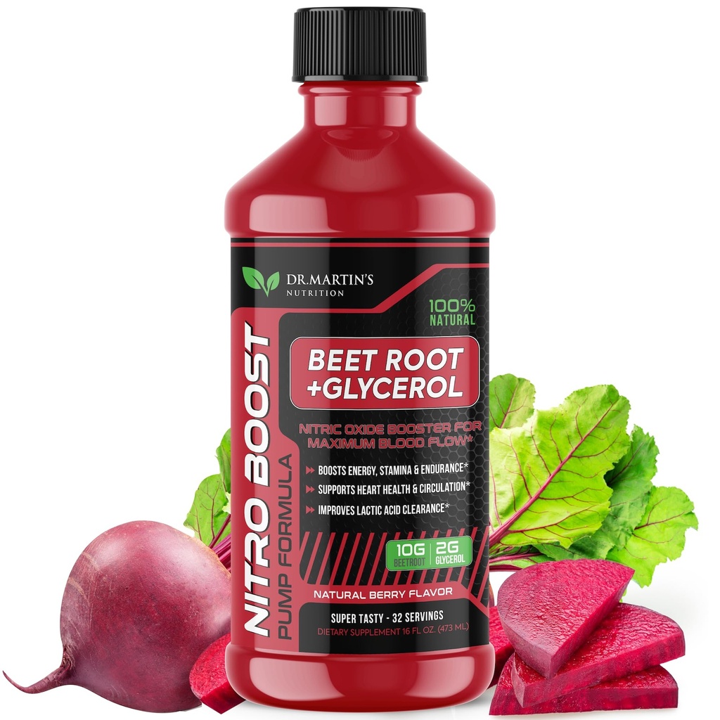 DR. MARTIN 'S NUTRITTISI NitroBeet 120000mg Beet Root + Glycerol for Blood Flow, Pumps & Endurance £124; Support Heart Health & Circulation 124; Natural Beetroot Supplemen untuk Pria & Perempuan