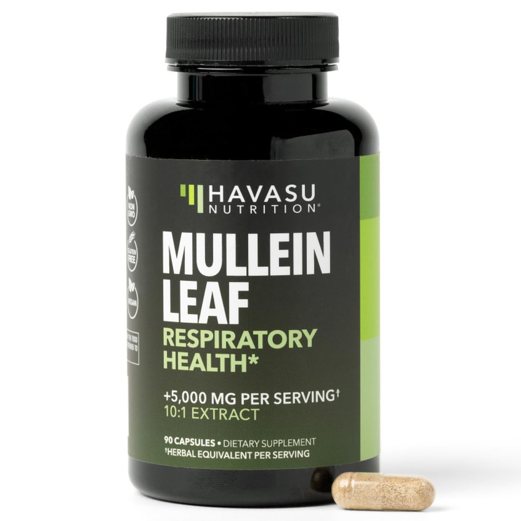 Katup Daun Mullein untuk Kesehatan Respiratory - 5000mg Ekstrak 10: 1 untuk Dukungan Lung dan Fungsi Imune - 90 Cacah - Vegan, Kapsul GMO Non- Herbal Tambahan untuk Wellness - 3 Bulan Tambahan
