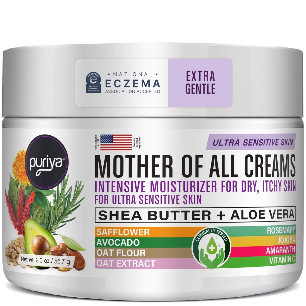 Asosiasi Eczema Nasional Puriya Menerima Krim 2 oz, Dry Itchy Skin Relief, Koleidal Oatmeal Lotion, Untuk Anak-anak, Dewasa, Wajah, Tangan, Ibu Semua Cream, Tanaman-Berbasis Hidration, Tanpa Frasilasi