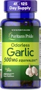 Puritan 's Pride Premium Odorless Garlic Segar 500mg, Tradisional Dietary Suplement for Heart Health and Circulation Support with Antioksidant Properties, 250 Rapid Lease Softgels
