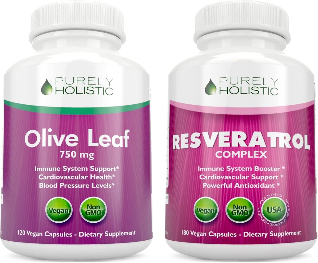 Murni Holistic Olive Leaf Ekstrak 750mg + Reveratrol Kompleks 1450mg - 300 Vegan Capsules - Dibuat di Amerika Serikat
