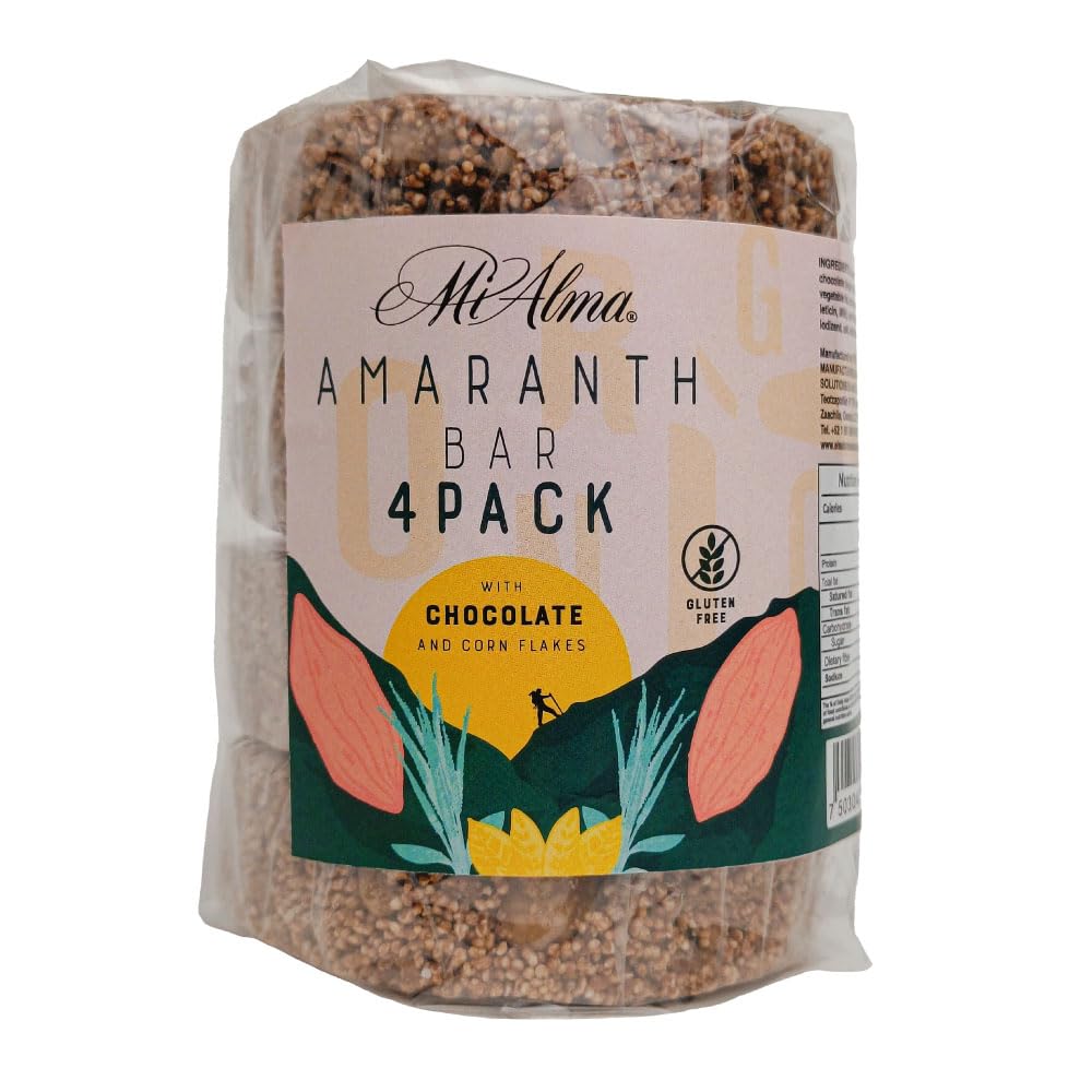 Mi Alma, 4 BAR PACK Amaranth Bar dengan Chocolate dan jagung flakium PREMIUM, Barra de Amaranto con Chocolate, Super Food, Gluten Bebas, Sehat Snack, 8.4 oz