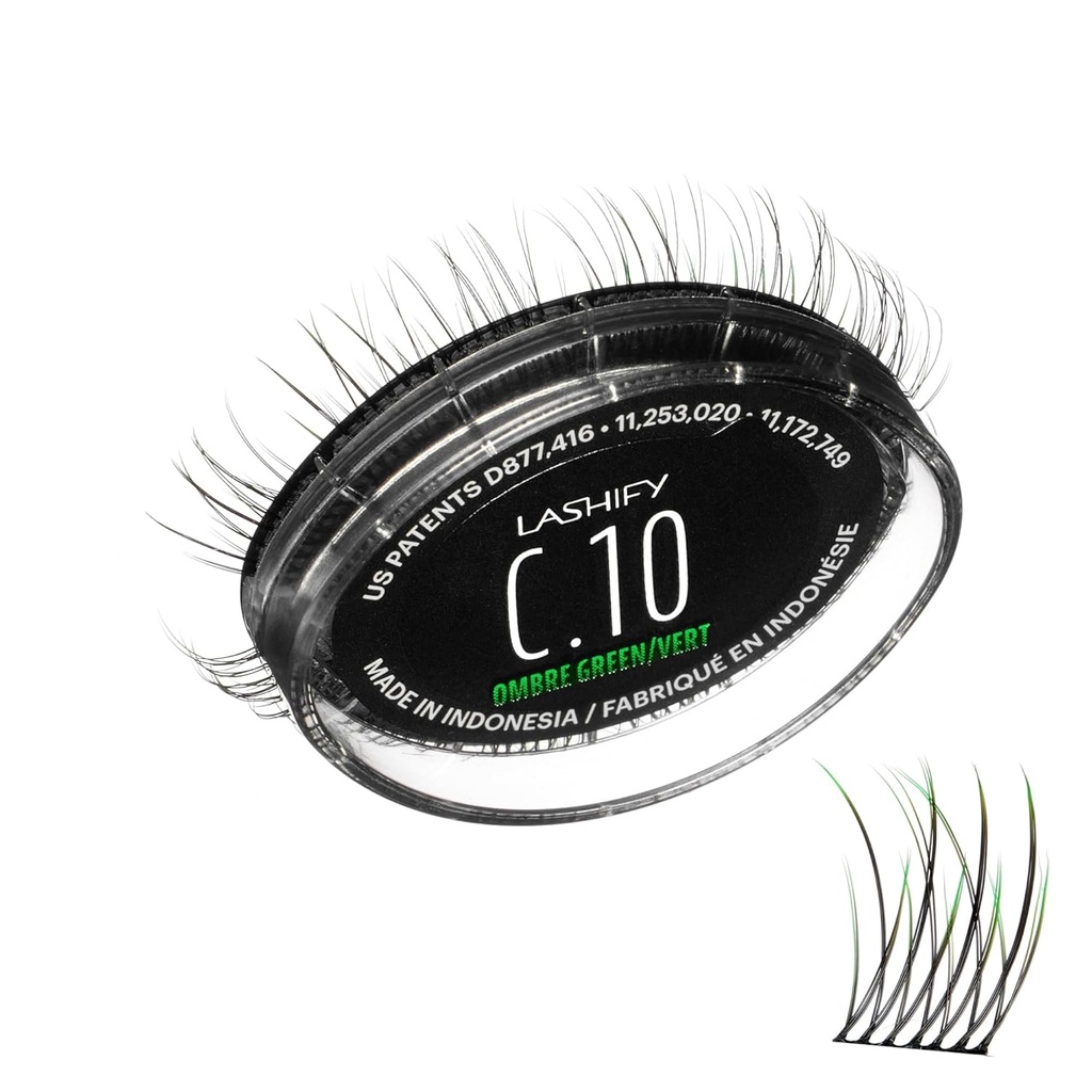 Lashify Curl 10mm Gossamer Eyelash Extensions Refils in Ombre Green, Easy DIY False Lashes for a Natural Look