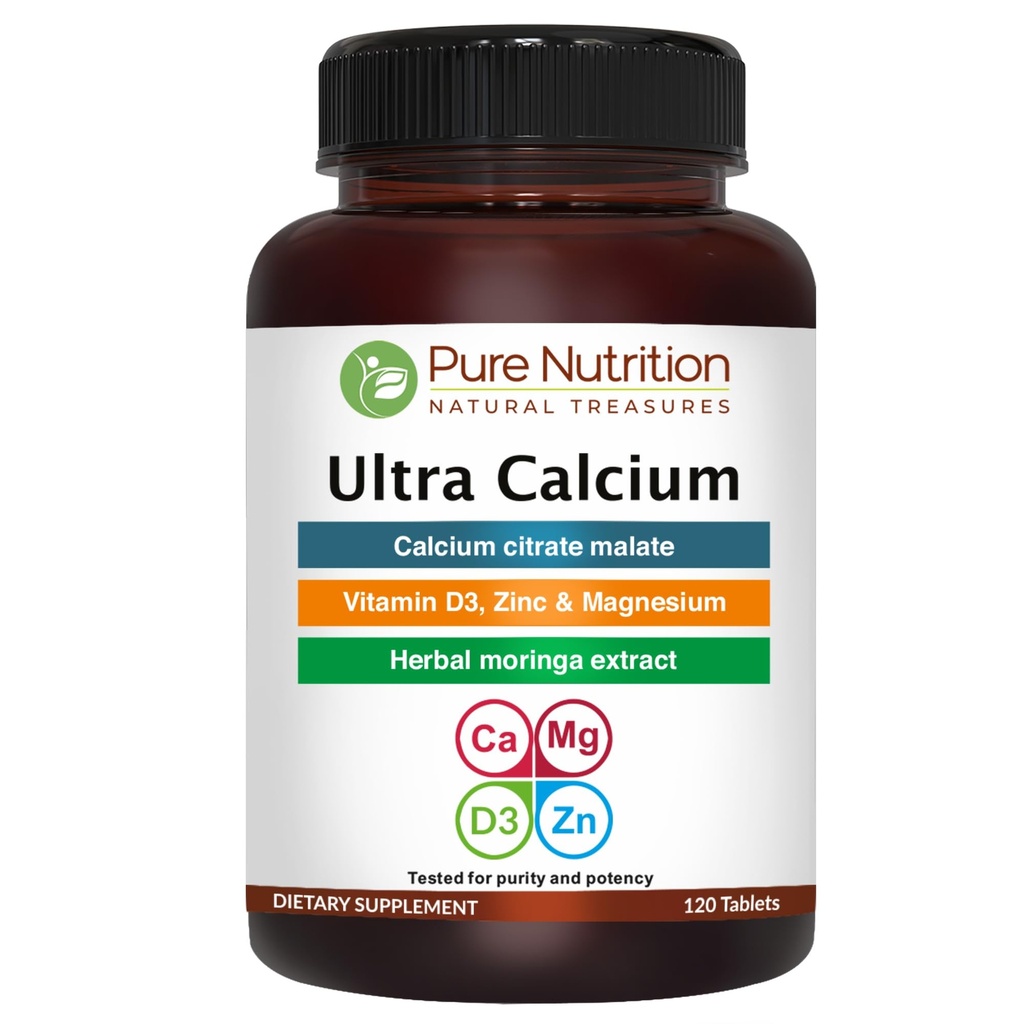 Nutrition Ultra Calcium 1000mg murni dengan VIT D3 + K2 124; 120 Tab 124; Sangat diserap Suplemen Kalsium dan Zinc Calcium Citrate.
