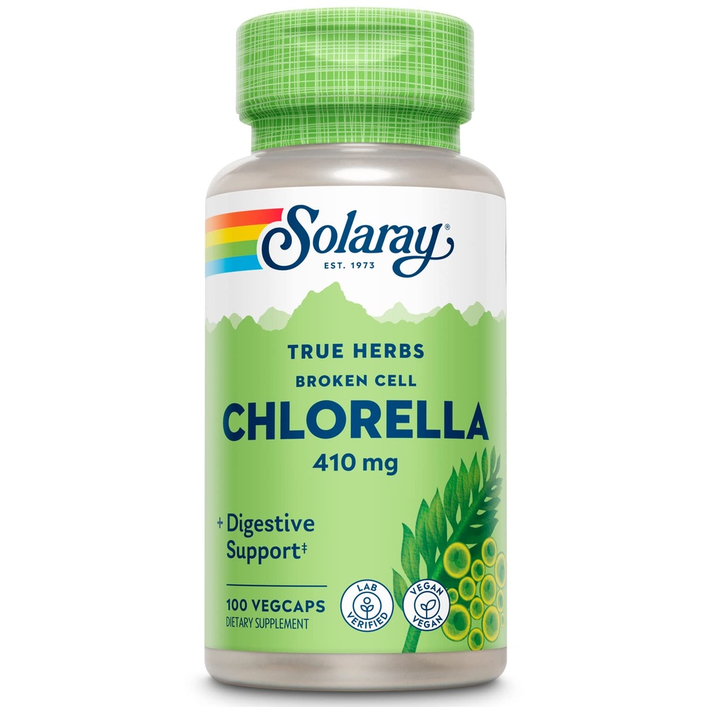 SOLARAY Cell Chlorella 410 mg 124; Nutrients-Rich Superfood w / Alami Occurring Protein, Vitamin, Mineral, Chlorofil 124; Non-GMO 124; 100 VexCaps