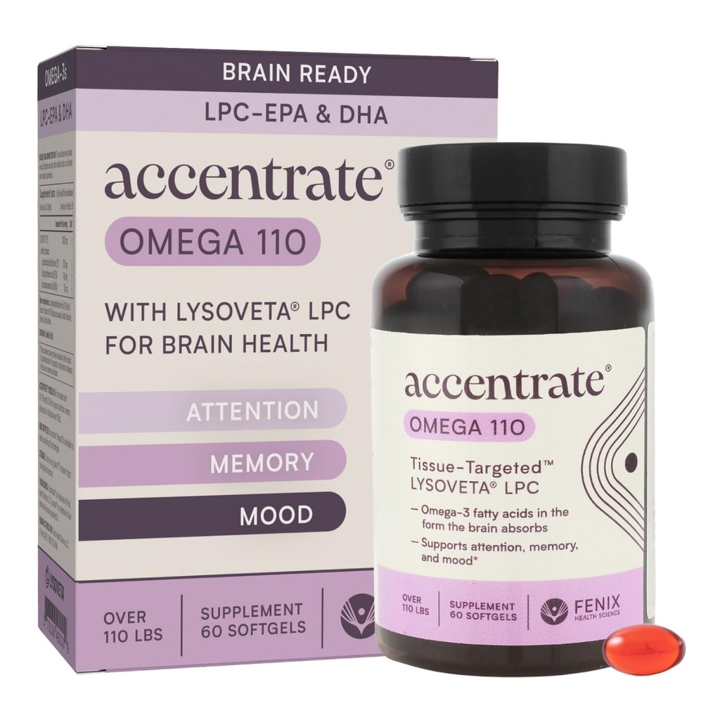 Omega 110 w / LYSOVETA LPC 124; EPA & DHA Suplemen untuk Brain & Retina Kesehatan 124; Focus, Memory, Mood & Vision 124; 6X Higher Absorption Than Fish Oil 124; Tinggi Potensi Omega-3 LPC- DHA