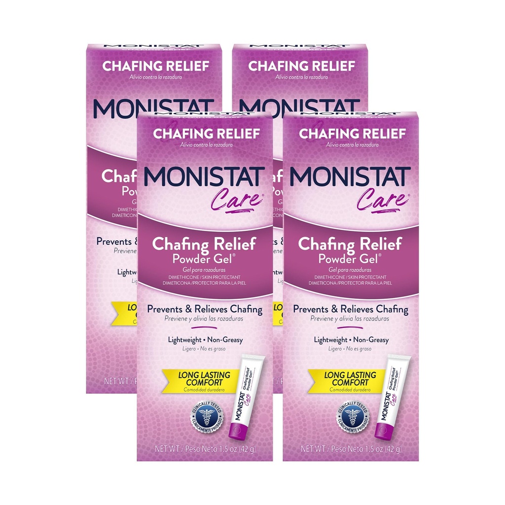 Monisstat Chafing Relief Gel, Long- Lasting Anti- Chacking Protection for Bikini Area, Thighs and Bra Lines, 1.5 Oz, Pack of 4