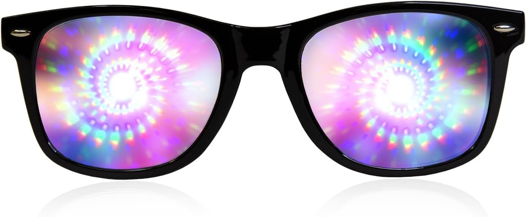 GloFX Black Frame Spiral Diffraction Glasses - Laser Edled for Hypnotic Spiral Light Effects, Flexible & Durable for Raves & volections