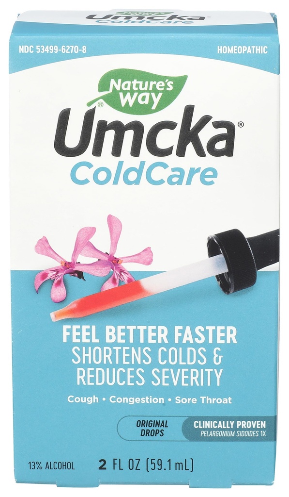 Alam Umcka ColdCare Homeopathic, Shortens Colds, Sore Throat, Batuk, dan kemacetan, Phenylephrine Bebas, Non-Drowsy, 2 Fl.