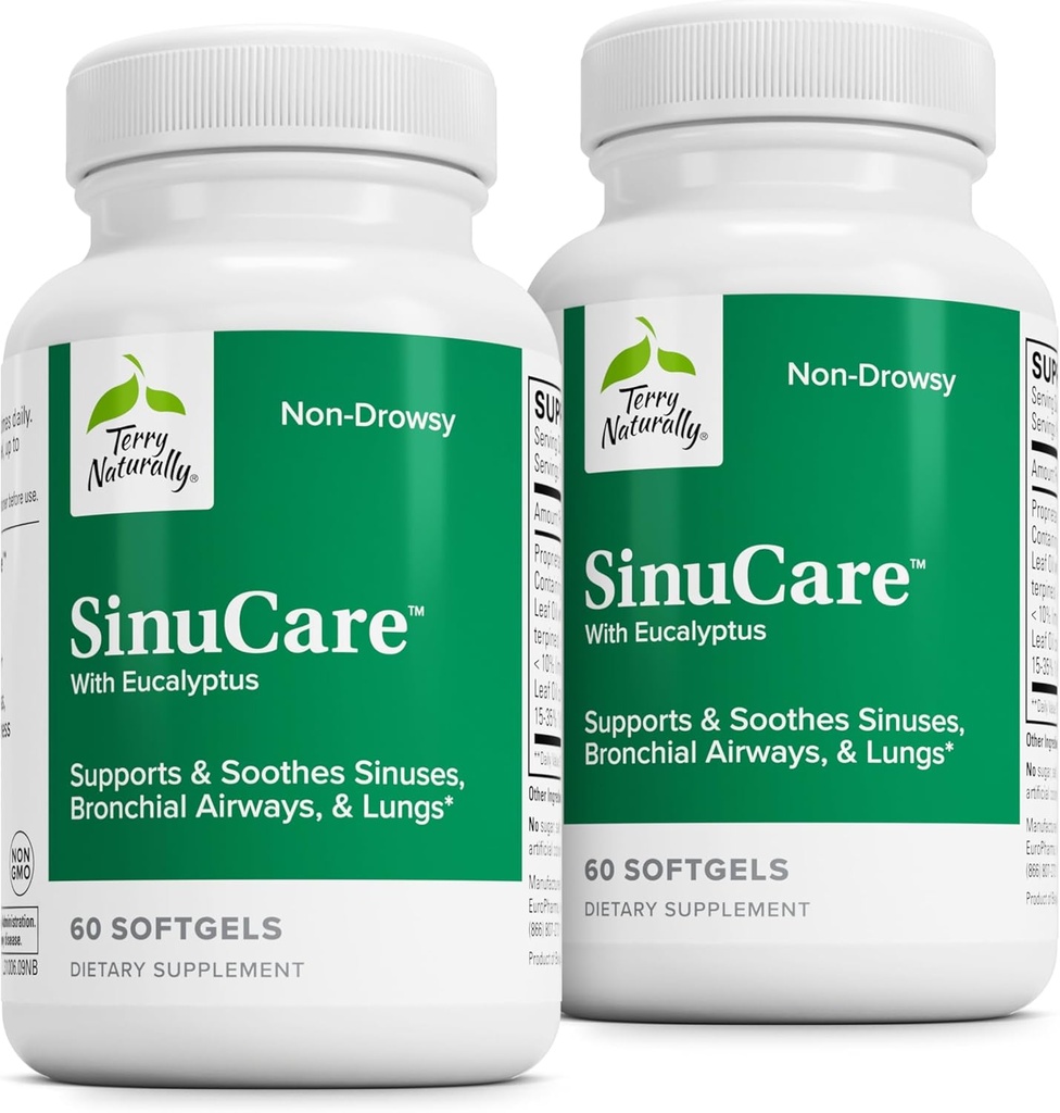 Terry Alami SinuCare - Bronchial Wellness Supplement - Bantuan Sinus Sehat - Tambahan Diet untuk Mendukung Lungs Sehat - 60 Softgels (2 Pack)