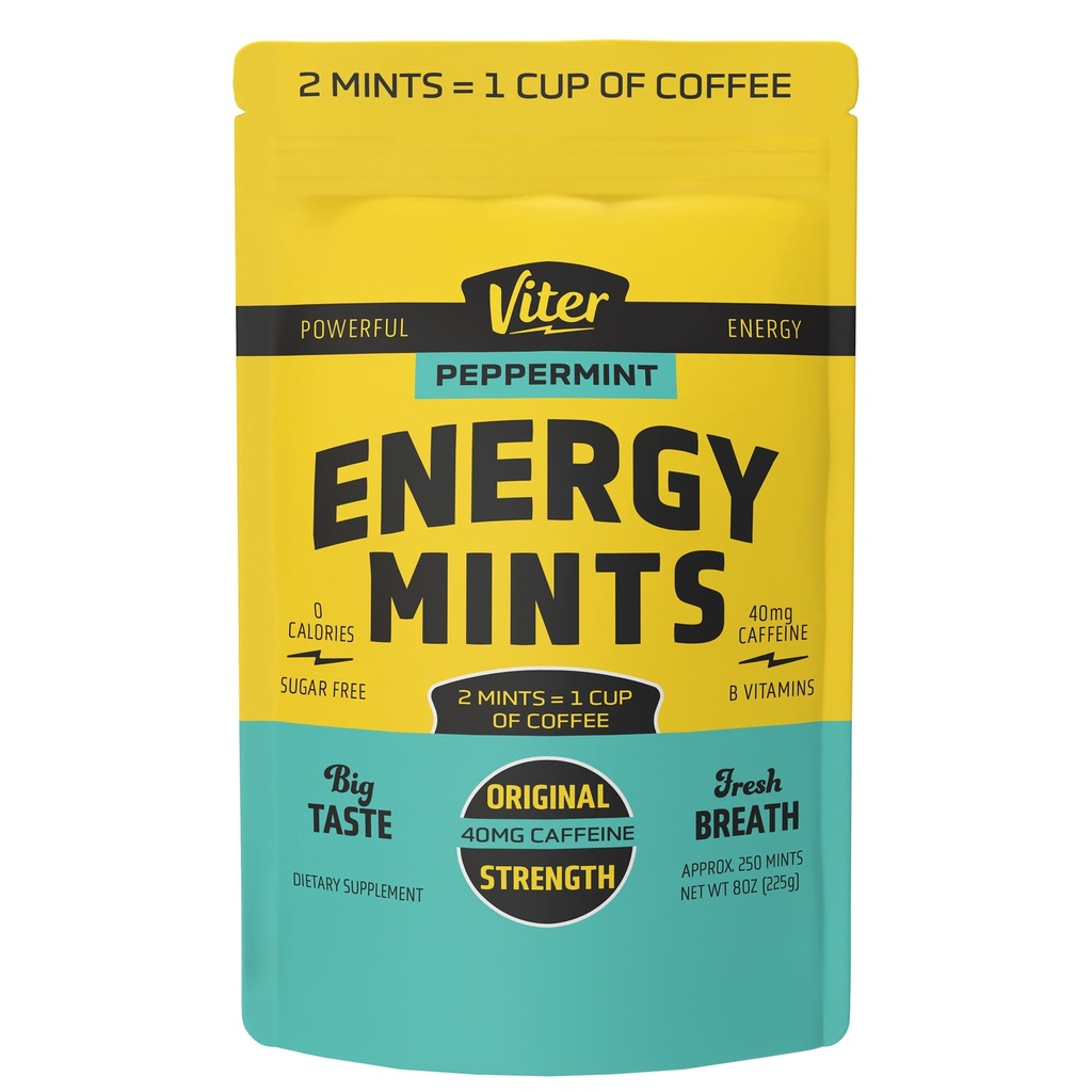 Viter Energy Caffeinated Mints 40mg Caffeine, B Vitamin, Sugar Free.