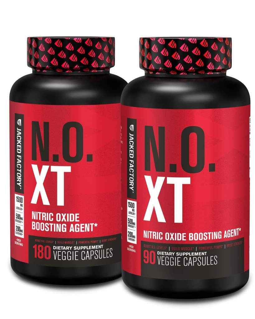 Jacked Factory N.O. XT Nitric Oxide Suplemen dengan Nitroiginine L Arginine & L Citruline untuk Perkembangan Otot, Pumps, Vasculity, & Energy - Pembangunan Otot Kekuatan Ekstra