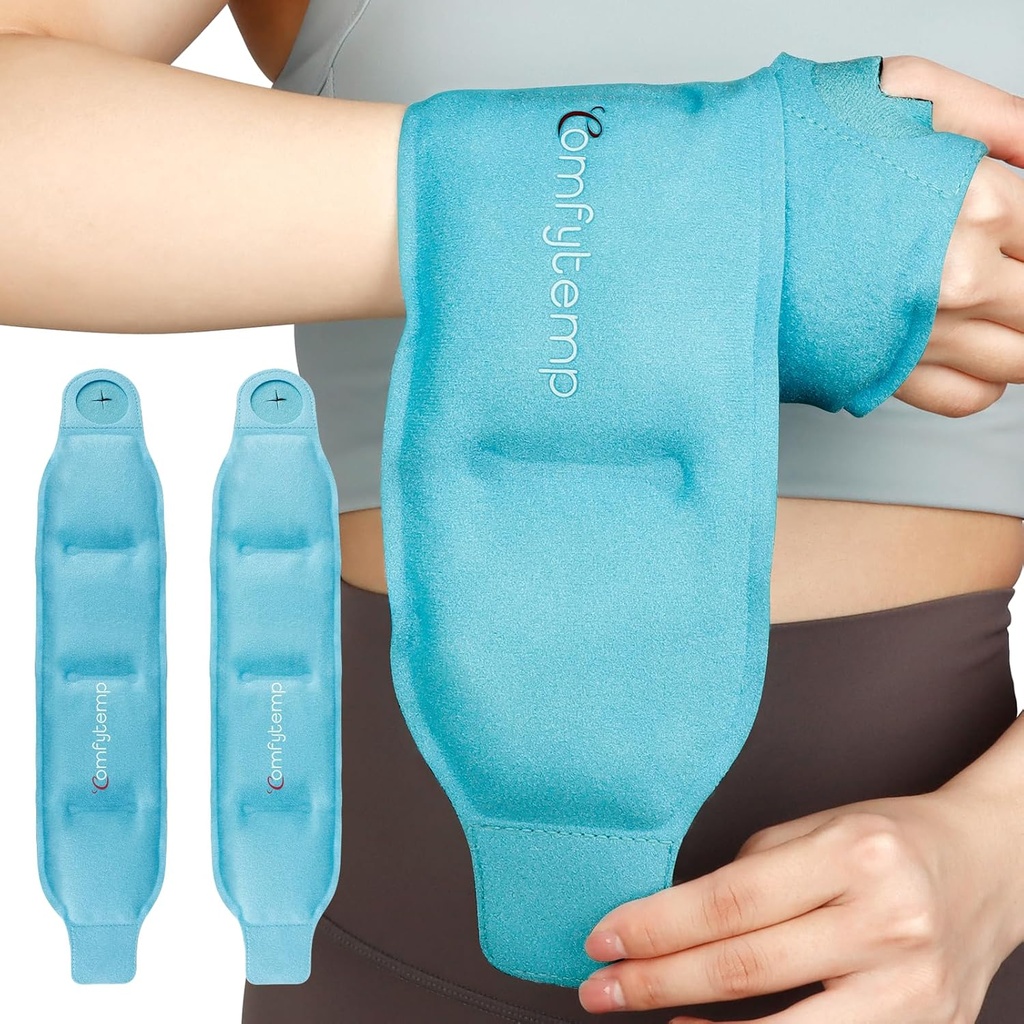 Busur Es Komfytement Wrist Kemeja Es Kembang untuk Persediaan Tunnel Carpal, 2 Packs, FSA Eligity, Lempeng Es Gel untuk Injuries Recable for Wrist Hand Pain, Hot Cold Compress Brace, Pemulihan Pembangunan Item Perempuan Pria